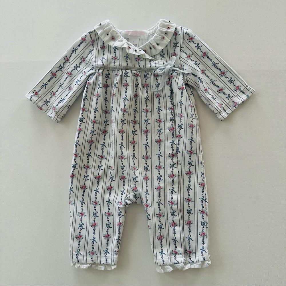 Janie and Jack 0-3 Months Baby Girl Floral Romper White Ruffle